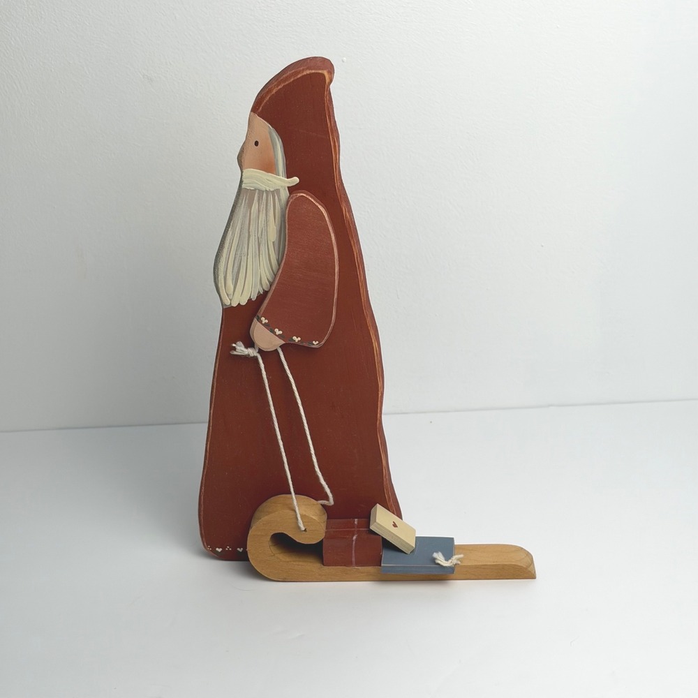 Vintage 1989 Country Stuff Wooden Santa Folk Art Primitive Christmas Decor Bunny